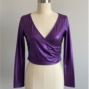 SHEIN Shiny Purple Long Sleeve Crop Top